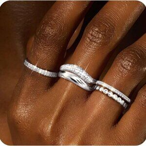 Stylish Cubic Zirconia Stackable Ring Set for Women - Sizes 6-10, Non-Tarnish